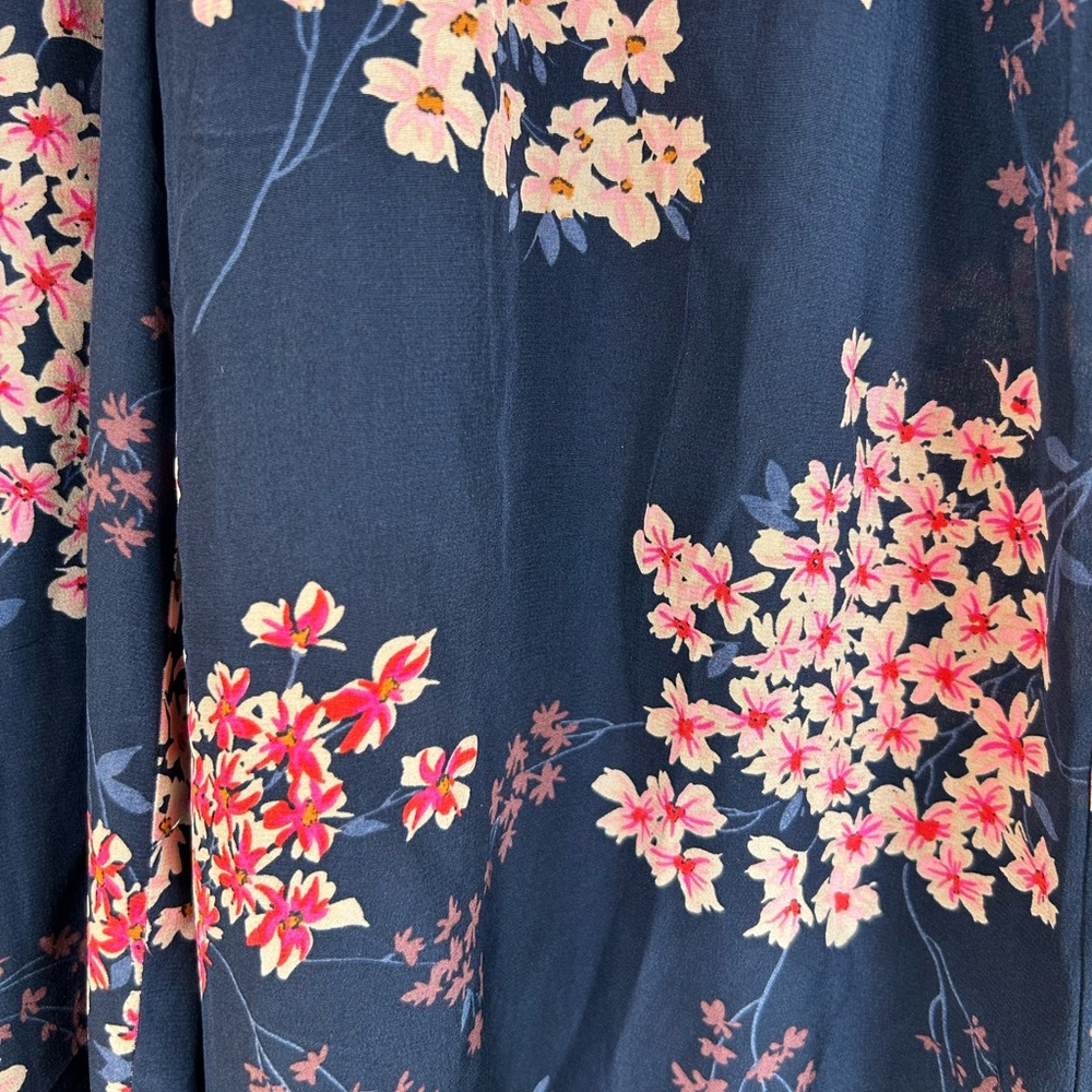 Rebecca Taylor Navy/Multicolor Floral Silk‎ Wide Leg Cropped Pants Size Small - Picture 2 of 8
